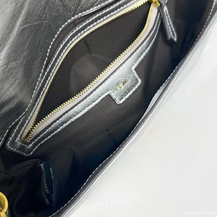 Affordable HOT Leather Baguette Silver Medium In Fendi Motif Bag Nappa FF 0822